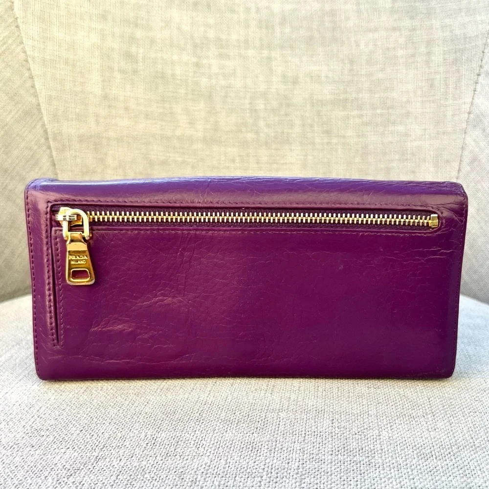 Prada Long Purple Wallet Grain Leather Purple